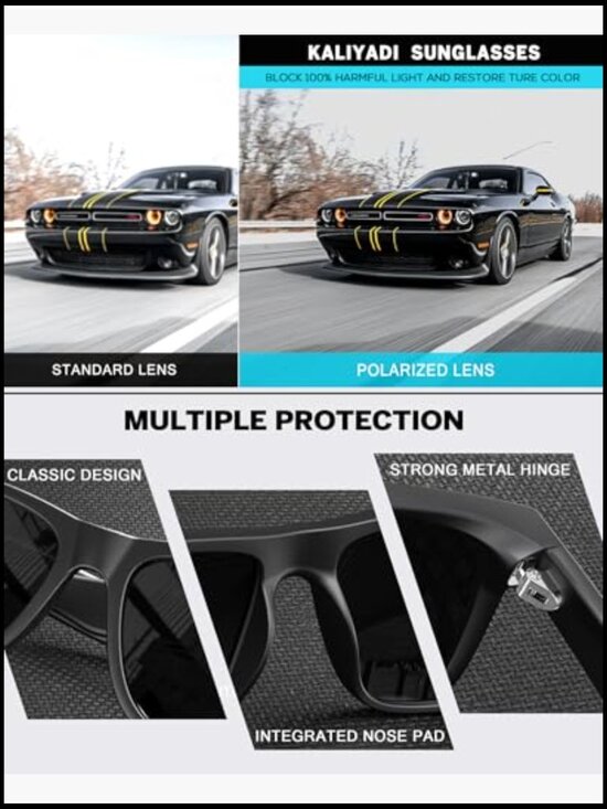 Polarized Sunglasses for Men Women Classic Matte Black Frame UV Protection 3 main image 4